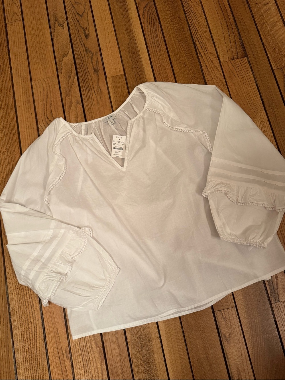 J. Crew White Eyelet-Trim Peasant Top